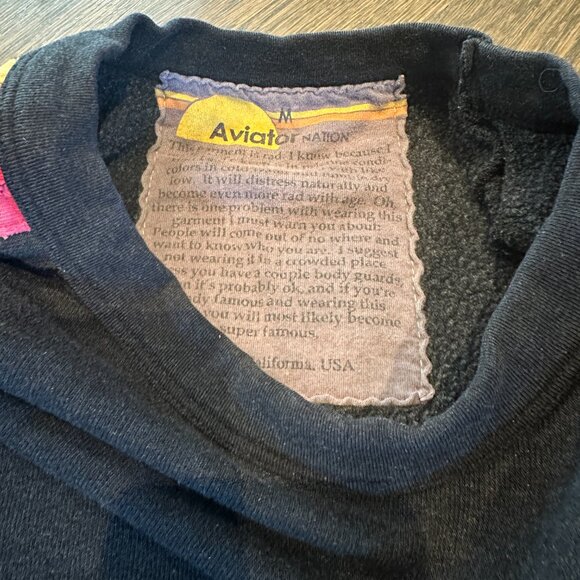 Aviator Nation Black Sweatshirt with Pink and Yellow Stripes - Picture 6 of 9